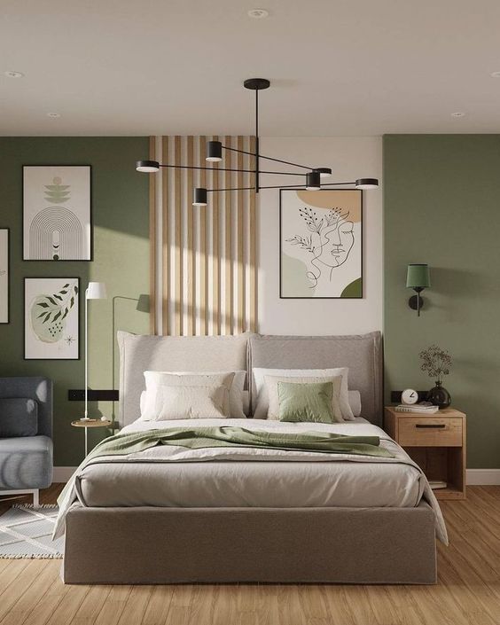 спальня в оливковому кольорі