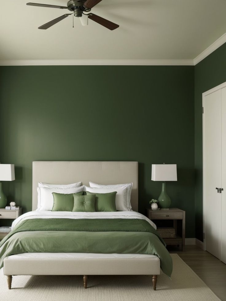 інтер'єр спальні в оливковому кольорі